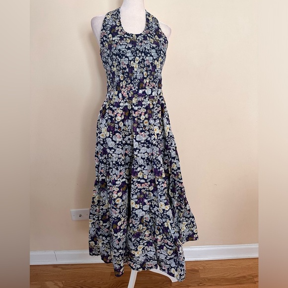 NWOT LES RÊVERIES Shirred Floral Fields Print Cotton Halter Midi Dress - Picture 3 of 8